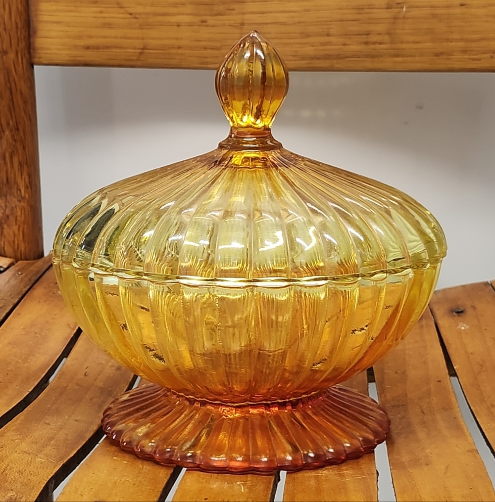 Jeanette Candy Dish With Lid Amberina Glass